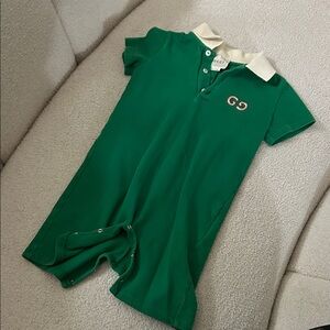 Gucci Green Romper with Cream Collar